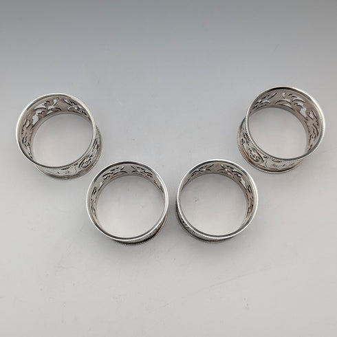 Set of 4 early 20th century British antique silver plate napkin rings